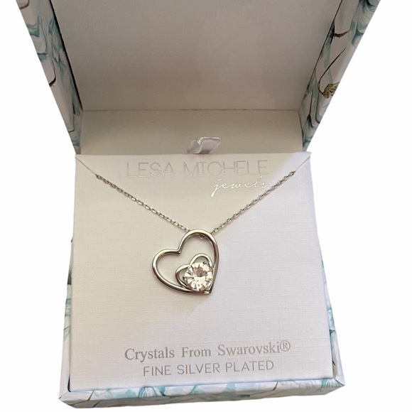 Lesa Michele Open Double Heart Swarovski Necklace - Picture 3 of 5